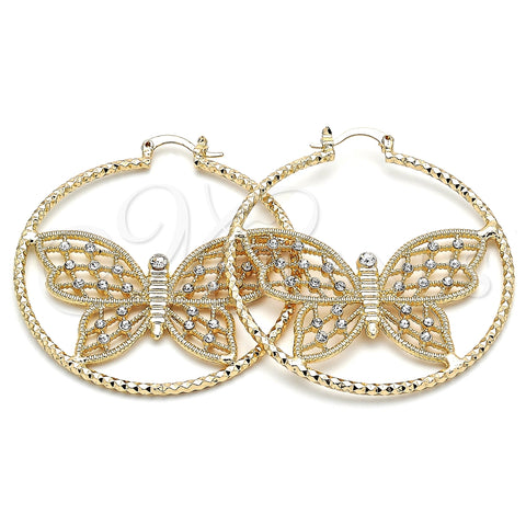 Argolla Grande 02.380.0055.50 Oro Laminado, Diseño de Mariposa, con Blanca Cristal, Diamantado, Tono Dorado