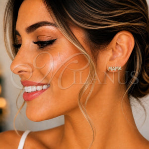 Arete Dormilona 02.341.0071 Oro Laminado, Diseño de Mama, con Blanca Micro Pave, Pulido, Tono Dorado