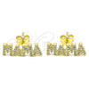 Arete Dormilona 02.341.0071 Oro Laminado, Diseño de Mama, con Blanca Micro Pave, Pulido, Tono Dorado