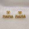 Arete Dormilona 02.341.0071 Oro Laminado, Diseño de Mama, con Blanca Micro Pave, Pulido, Tono Dorado