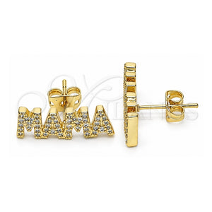 Arete Dormilona 02.341.0071 Oro Laminado, Diseño de Mama, con Blanca Micro Pave, Pulido, Tono Dorado