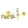 Arete Dormilona 02.341.0071 Oro Laminado, Diseño de Mama, con Blanca Micro Pave, Pulido, Tono Dorado