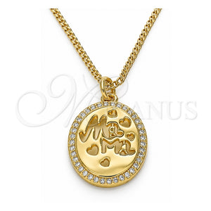 Collares con Dije 04.362.0004.20 Oro Laminado, Diseño de Corazón y Mama, con Micro Pave Blanca, Pulido, Tono Dorado (Grosor 02 MM, 20 Pulgadas de Largo)