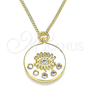 Collares con Dije 04.362.0005.20 Oro Laminado, Diseño de Ojo Griego, con Blanca Zirconia Cubica, Pulido, Tono Dorado (02 MM Thickness, 20 Inches Length)
