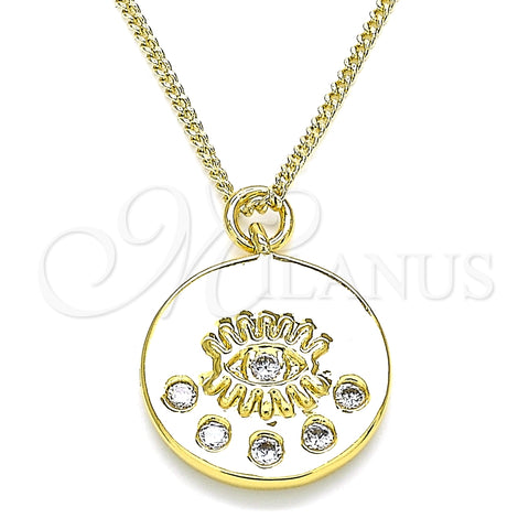 Collares con Dije 04.362.0005.20 Oro Laminado, Diseño de Ojo Griego, con Blanca Zirconia Cubica, Pulido, Tono Dorado (02 MM Thickness, 20 Inches Length)