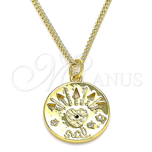 Collares con Dije 04.362.0007.20 Oro Laminado, Diseño de Corazón y Estrella, con Blanca and Negro Micro Pave, Pulido, Tono Dorado (02 MM Thickness, 20 Inches Length)