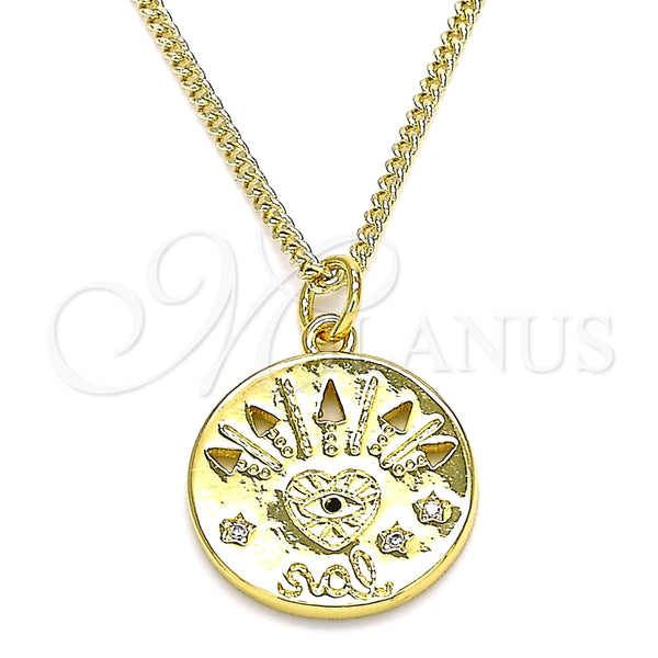 Collares con Dije 04.362.0007.20 Oro Laminado, Diseño de Corazón y Estrella, con Blanca and Negro Micro Pave, Pulido, Tono Dorado (02 MM Thickness, 20 Inches Length)