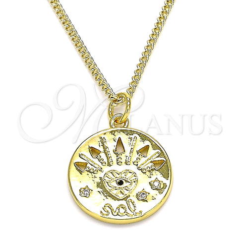 Collares con Dije 04.362.0007.20 Oro Laminado, Diseño de Corazón y Estrella, con Blanca and Negro Micro Pave, Pulido, Tono Dorado (02 MM Thickness, 20 Inches Length)