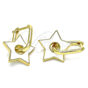 Argolla Huggie 02.362.0003.12 Oro Laminado, Diseño de Estrella, Esmaltado Blanco, Tono Dorado