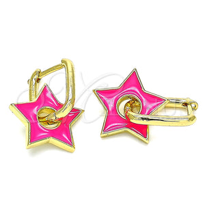 Argolla Huggie 02.362.0003.1.12 Oro Laminado, Diseño de Estrella, Esmaltado Rosado Oscuro, Tono Dorado
