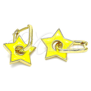 Argolla Huggie 02.362.0003.2.12 Oro Laminado, Diseño de Estrella y Paperclip, Esmaltado Amarillo, Tono Dorado