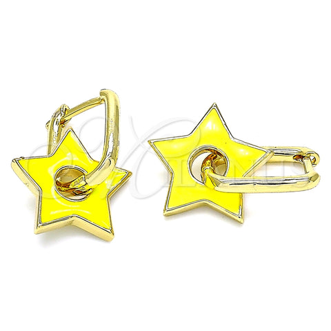 Argolla Huggie 02.362.0003.2.12 Oro Laminado, Diseño de Estrella y Paperclip, Esmaltado Amarillo, Tono Dorado