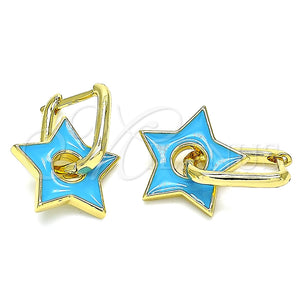 Argolla Huggie 02.362.0003.3.12 Oro Laminado, Diseño de Estrella, Esmaltado Azul, Tono Dorado