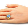 Anillo Elegante 01.313.0001 Oro Laminado, Diseño de Ojo Griego y Sol, Esmaltado Azul, Tono Dorado (One size fits all)