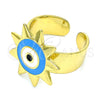 Anillo Elegante 01.313.0001 Oro Laminado, Diseño de Ojo Griego y Sol, Esmaltado Azul, Tono Dorado (One size fits all)