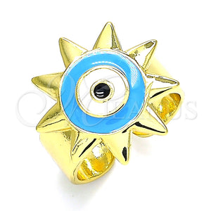 Anillo Elegante 01.313.0001 Oro Laminado, Diseño de Ojo Griego y Sol, Esmaltado Azul, Tono Dorado (One size fits all)