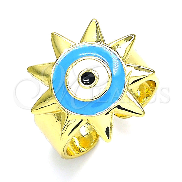 Anillo Elegante 01.313.0001 Oro Laminado, Diseño de Ojo Griego y Sol, Esmaltado Azul, Tono Dorado (One size fits all)