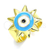 Anillo Elegante 01.313.0001 Oro Laminado, Diseño de Ojo Griego y Sol, Esmaltado Azul, Tono Dorado (One size fits all)