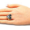 Anillo Elegante 01.313.0002 Oro Laminado, Diseño de Ojo Griego y Corazón, Esmaltado Negro, Tono Dorado (One size fits all)