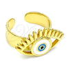 Anillo Elegante 01.313.0003 Oro Laminado, Diseño de Ojo Griego, Esmaltado Blanco, Tono Dorado (One size fits all)
