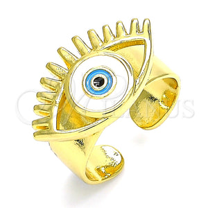 Anillo Elegante 01.313.0003 Oro Laminado, Diseño de Ojo Griego, Esmaltado Blanco, Tono Dorado (One size fits all)