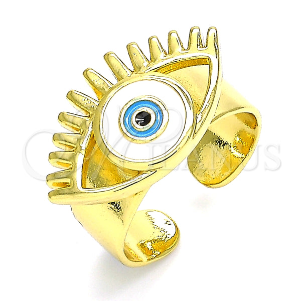 Anillo Elegante 01.313.0003 Oro Laminado, Diseño de Ojo Griego, Esmaltado Blanco, Tono Dorado (One size fits all)
