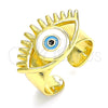 Anillo Elegante 01.313.0003 Oro Laminado, Diseño de Ojo Griego, Esmaltado Blanco, Tono Dorado (One size fits all)