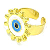 Anillo Elegante 01.313.0005 Oro Laminado, Diseño de Ojo Griego y Sol, Esmaltado Blanco, Tono Dorado (One size fits all)