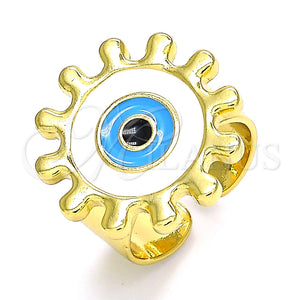 Anillo Elegante 01.313.0005 Oro Laminado, Diseño de Ojo Griego y Sol, Esmaltado Blanco, Tono Dorado (One size fits all)