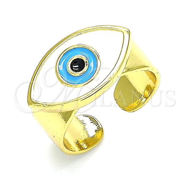 Anillo Elegante 01.313.0006 Oro Laminado, Diseño de Ojo Griego, Esmaltado Blanco, Tono Dorado (One size fits all)