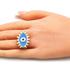 Anillo Elegante 01.313.0007 Oro Laminado, Diseño de Ojo Griego, Esmaltado Azul, Tono Dorado (One size fits all)