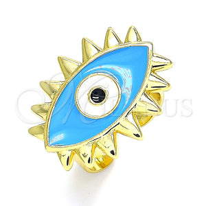 Anillo Elegante 01.313.0007 Oro Laminado, Diseño de Ojo Griego, Esmaltado Azul, Tono Dorado (One size fits all)