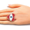 Anillo Elegante 01.313.0008 Oro Laminado, Diseño de Ojo Griego y Corazón, Esmaltado Rojo, Tono Dorado (One size fits all)