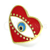 Anillo Elegante 01.313.0008 Oro Laminado, Diseño de Ojo Griego y Corazón, Esmaltado Rojo, Tono Dorado (One size fits all)