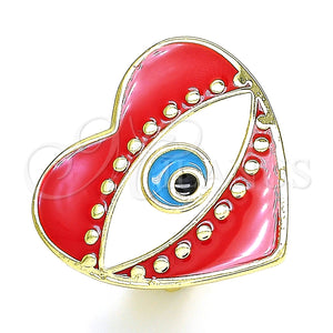 Anillo Elegante 01.313.0008 Oro Laminado, Diseño de Ojo Griego y Corazón, Esmaltado Rojo, Tono Dorado (One size fits all)