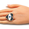 Anillo Elegante 01.313.0008.1 Oro Laminado, Diseño de Ojo Griego y Corazón, Esmaltado Negro, Tono Dorado (One size fits all)