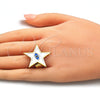 Anillo Elegante 01.313.0009 Oro Laminado, Diseño de Ojo Griego y Estrella, Esmaltado Blanco, Tono Dorado (One size fits all)