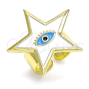 Anillo Elegante 01.313.0009 Oro Laminado, Diseño de Ojo Griego y Estrella, Esmaltado Blanco, Tono Dorado (One size fits all)