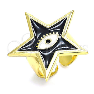 Anillo Elegante 01.313.0009.1 Oro Laminado, Diseño de Ojo Griego y Estrella, Esmaltado Negro, Tono Dorado (One size fits all)