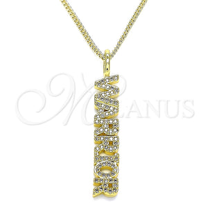 Collares con Dije 04.313.0022.20 Oro Laminado, Diseño de Con Nombre, con Blanca Micro Pave, Pulido, Tono Dorado (02 MM Thickness, 20 Inches Length)