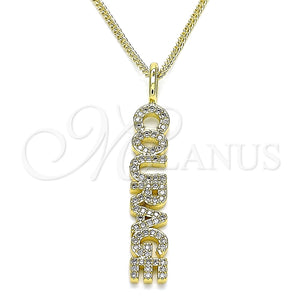 Collares con Dije 04.313.0023.20 Oro Laminado, Diseño de Con Nombre, con Blanca Micro Pave, Pulido, Tono Dorado (02 MM Thickness, 20 Inches Length)