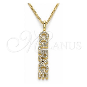 Collares con Dije 04.313.0023.20 Oro Laminado, Diseño de Con Nombre, con Micro Pave Blanca, Pulido, Tono Dorado (Grosor 02 MM, 20 Pulgadas de Largo)
