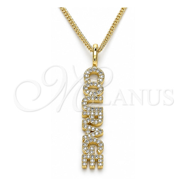 Collares con Dije 04.313.0023.20 Oro Laminado, Diseño de Con Nombre, con Micro Pave Blanca, Pulido, Tono Dorado (Grosor 02 MM, 20 Pulgadas de Largo)