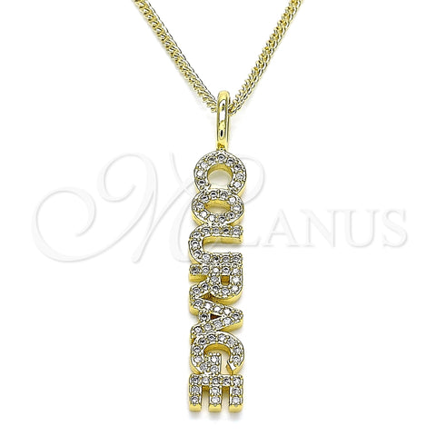 Collares con Dije 04.313.0023.20 Oro Laminado, Diseño de Con Nombre, con Blanca Micro Pave, Pulido, Tono Dorado (02 MM Thickness, 20 Inches Length)