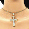 Dije Religioso 05.351.0028.1 Oro Laminado, Diseño de Crucifijo y Llave Griega, Pulido, Tres Tonos