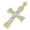Dije Religioso 05.351.0028.1 Oro Laminado, Diseño de Crucifijo y Llave Griega, Pulido, Tres Tonos