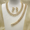 Collar, Pulsera y Dije 06.372.0026 Oro Laminado, Diseño de Miami Cubana, con Blanca Cristal, Pulido, Tono Dorado
