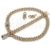 Collar, Pulsera y Dije 06.372.0026 Oro Laminado, Diseño de Miami Cubana, con Blanca Cristal, Pulido, Tono Dorado