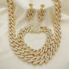 Collar, Pulsera y Dije 06.372.0026 Oro Laminado, Diseño de Miami Cubana, con Blanca Cristal, Pulido, Tono Dorado