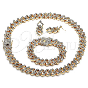 Collar, Pulsera y Dije 06.372.0026 Oro Laminado, Diseño de Miami Cubana, con Blanca Cristal, Pulido, Tono Dorado